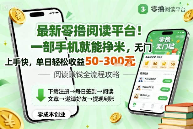 最新零撸阅读平台！一部手机就能挣米，无门槛上手快，单日轻松收益50-3张【揭秘】-AI学习资源网