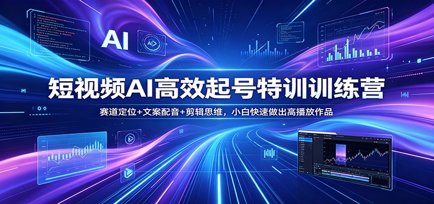 短视频AI高效起号特训训练营：赛道定位+文案配音+剪辑思维，小白快速做出高播放作品-AI学习资源网