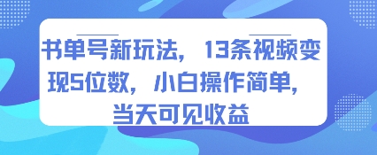 书单号新玩法，13条视频变现5位数，小白操作简单，当天可见收益-AI学习资源网