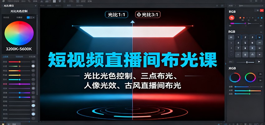 短视频直播间布光课:光比光色控制、三点布光、人像光效、古风直播间布光-AI学习资源网