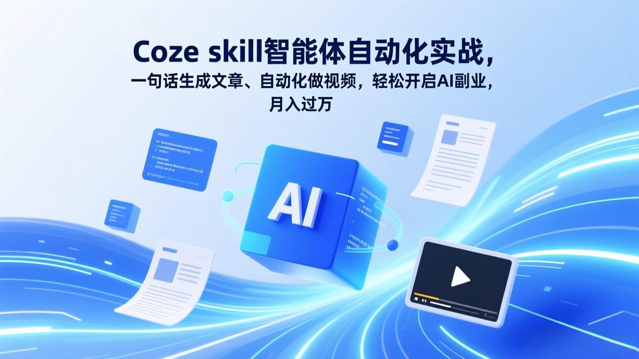 Coze skill智能体自动化实战,一句话生成文章、自动化做视频,轻松开启AI副业,月入过万-AI学习资源网