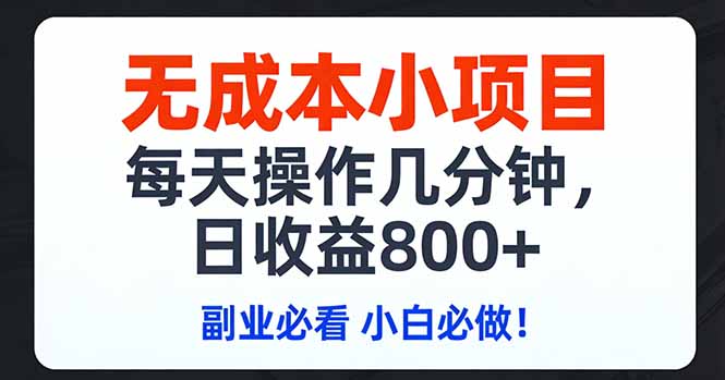 无成本小项目,每天操作几分钟,日收益800+ 副业必看 小白必做!-AI学习资源网