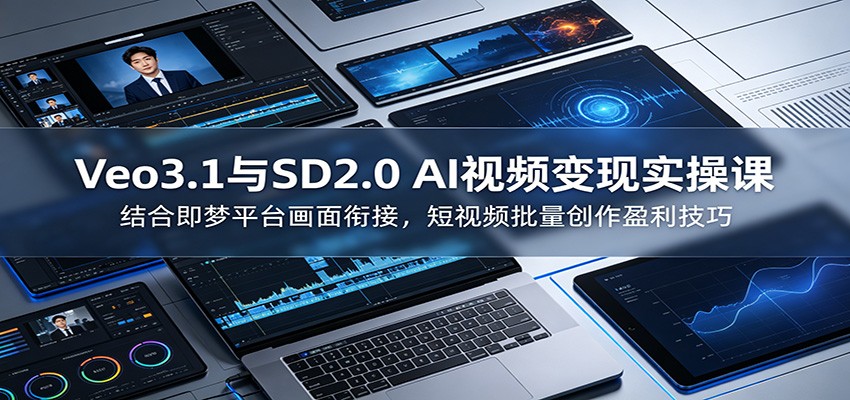 Veo3.1与SD2.0 AI视频变现实操课课：结合即梦平台画面衔接，短视频批量创作盈利技巧-AI学习资源网