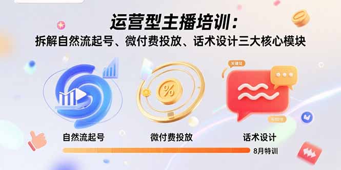 运营型主播培训：拆解自然流起号、微付费投放、话术设计三大核心模块-8月-AI学习资源网