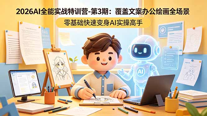 2026AI全能实战特训营-第3期：覆盖文案办公绘画全场景 零基础快速变身AI实操高手-AI学习资源网