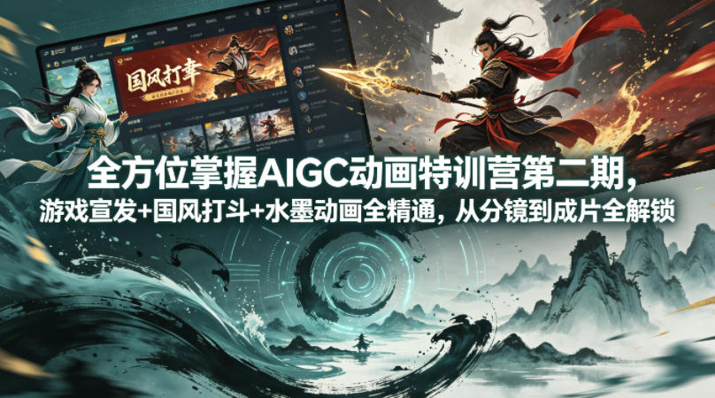 全方位掌握AIGC动画特训营第二期，游戏宣发+国风打斗+水墨动画全精通，从分镜到成片全解锁-AI学习资源网