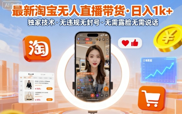 最新淘宝无人直播带货，日入1k+，独家技术，无违规无封号，无需露脸无需说话【揭秘】-AI学习资源网