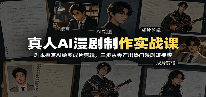 真人AI漫剧制作实战课：剧本撰写AI绘图成片剪辑，三步从零产出热门漫剧短视频-AI学习资源网
