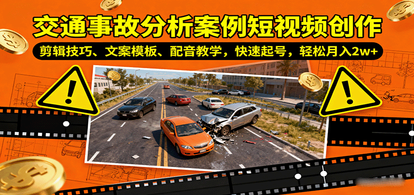交通事故分析案例短视频创作，剪辑技巧、文案模板、配音教学，快速起号，轻松月入2w+-AI学习资源网
