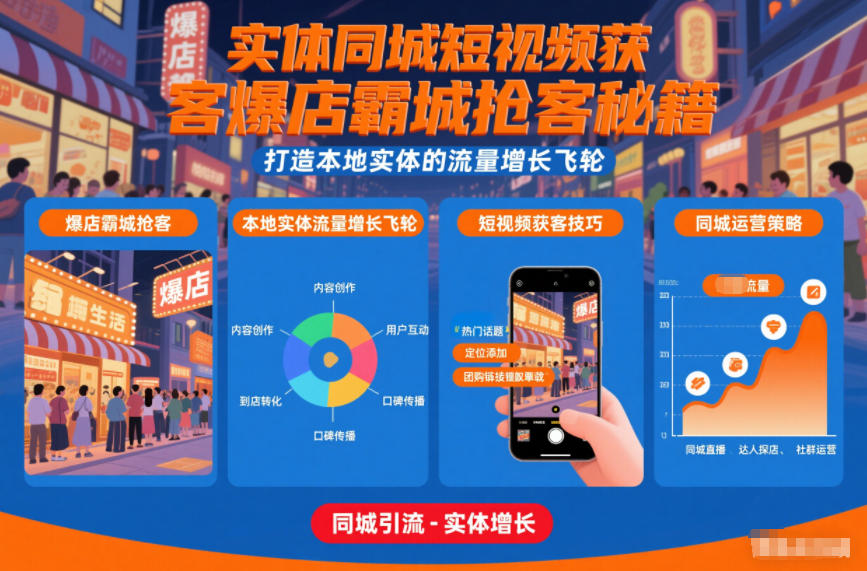 实体同城短视频获客爆店霸城抢客秘籍，打造本地实体的流量增长飞轮-AI学习资源网