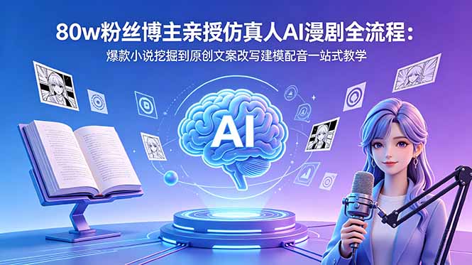 80w粉丝博主亲授仿真人AI漫剧全流程：爆款小说挖掘到原创文案改写建模配音一站式教学-AI学习资源网