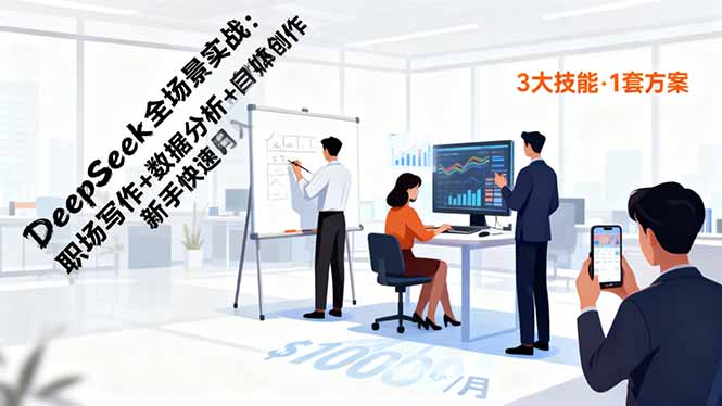 DeepSeek全场景实战:职场写作+数据分析+自媒体创作,新手快速月入过万-AI学习资源网