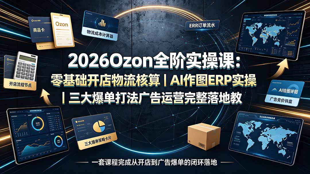 2026Ozon全阶实操课：零基础开店物流核算｜AI作图ERP实操｜三大爆单打法广告运营完整落地教程-AI学习资源网