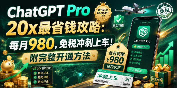 ChatGPT Pro 20x最省钱攻略：每月980，免税冲刺上车！附完整开通方法【文档】-AI学习资源网