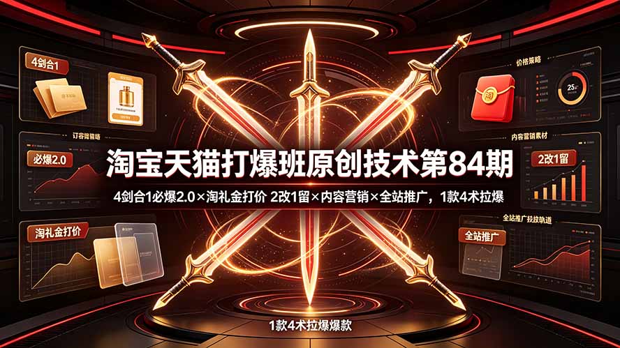 淘宝天猫打爆班原创技术第84期:4剑合1必爆2.0×淘礼金打价×2改1留×内容营销×全站推广,1款4术拉爆-AI学习资源网