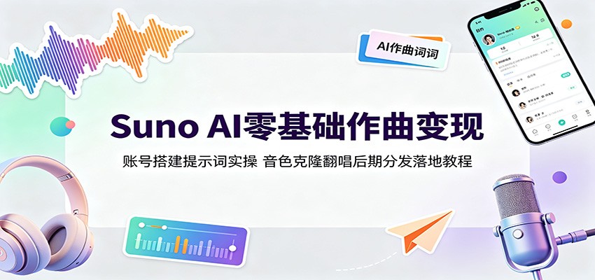 Suno AI零基础作曲变现:账号搭建提示词实操,音色克隆翻唱后期分发落地教程-AI学习资源网