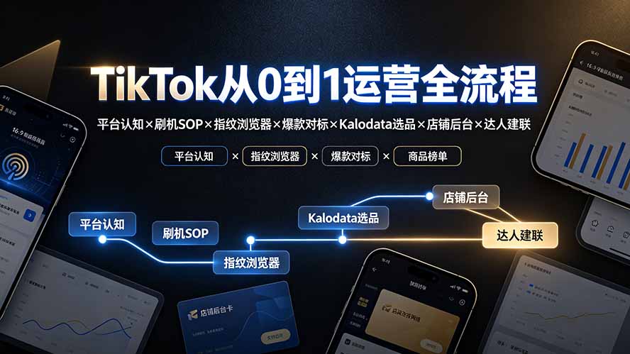 TikTok从0到1运营全流程：平台认知×刷机SOP×指纹浏览器×爆款对标×Kalodata选品×店铺后台×达人建联-AI学习资源网