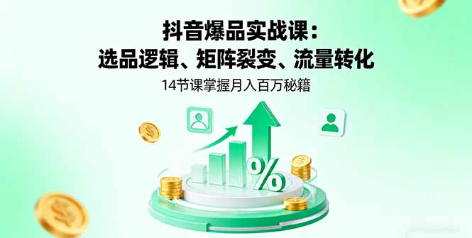 抖音爆品实战课：选品逻辑、矩阵裂变、流量转化，14节课掌握月入百万秘籍-AI学习资源网