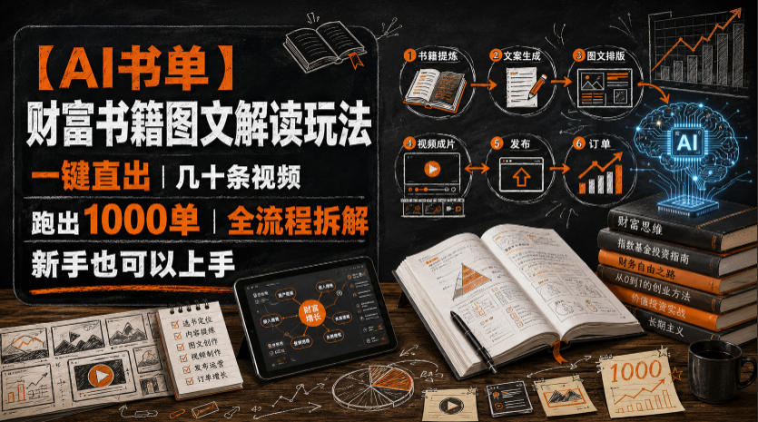 【AI书单】财富书籍图文解读玩法，一键直出，几十条视频，跑出1000单，全流程拆解，新手也可以上手-AI学习资源网