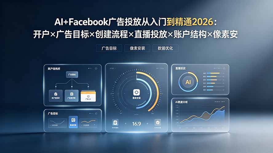 AI+Facebook广告投放从入门到精通2026:开户×广告目标×创建流程×直播投放×账户结构×像素安装×AI赋能-AI学习资源网