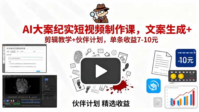 AI大案纪实短视频制作课，文案生成+剪辑教学+伙伴计划，单条收益7-10元-AI学习资源网
