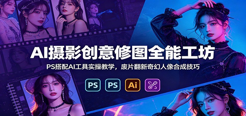 AI摄影创意修图全能工坊：PS搭配AI工具实操教学，废片翻新奇幻人像合成技巧-AI学习资源网