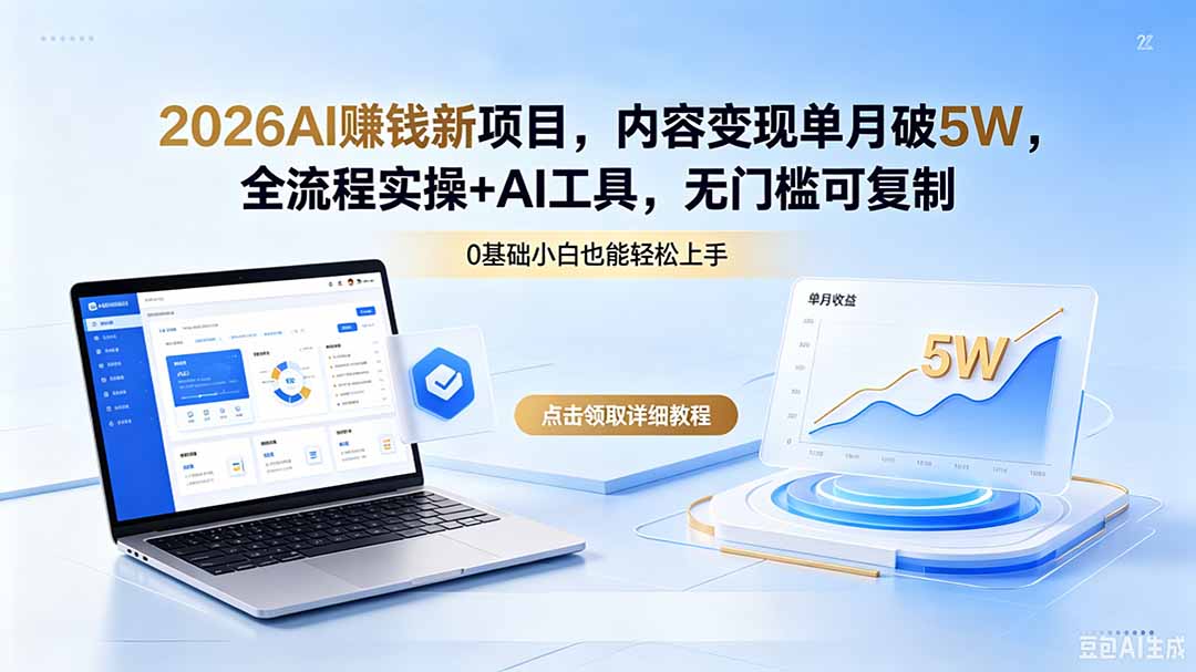2026AI赚钱新项目，内容变现单月破5W，全流程实操+AI工具，无门槛可复制-AI学习资源网