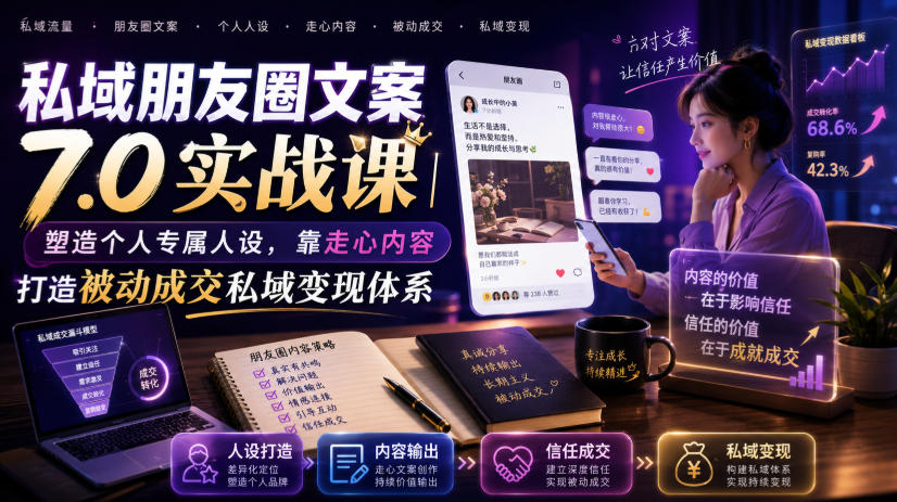 私域朋友圈文案7.0实战课｜塑造个人专属人设，靠走心内容打造被动成交私域变现体系-AI学习资源网