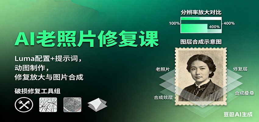 AI老照片修复课:Luma配置+提示词,动图制作,修复放大与图片合成-AI学习资源网