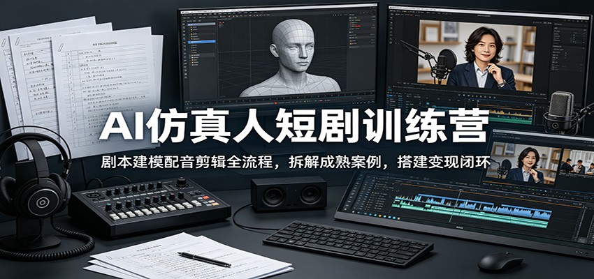 AI仿真人短剧训练营：剧本建模配音剪辑全流程，拆解成熟案例，搭建变现闭环-AI学习资源网