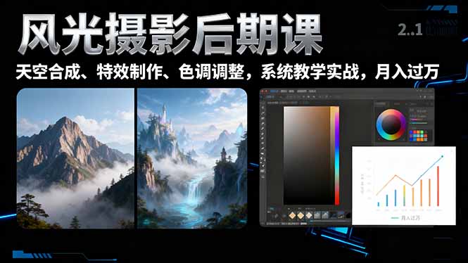 风光摄影后期课，一键换天空合成、特效制作、色调调整，月入过万-AI学习资源网