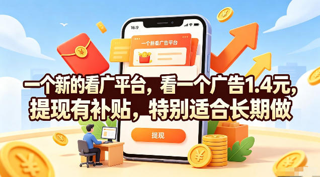 一个新的看广平台，看一个广告1.4元，提现有补贴，特别适合长期做【揭秘】-AI学习资源网
