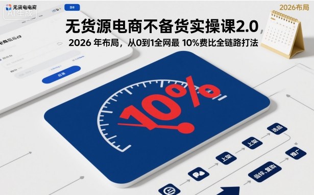 无货源电商不备货实操课2.0，2026年布局，从0到1全网最低10%费比全链路打法【更新26年5月】-AI学习资源网