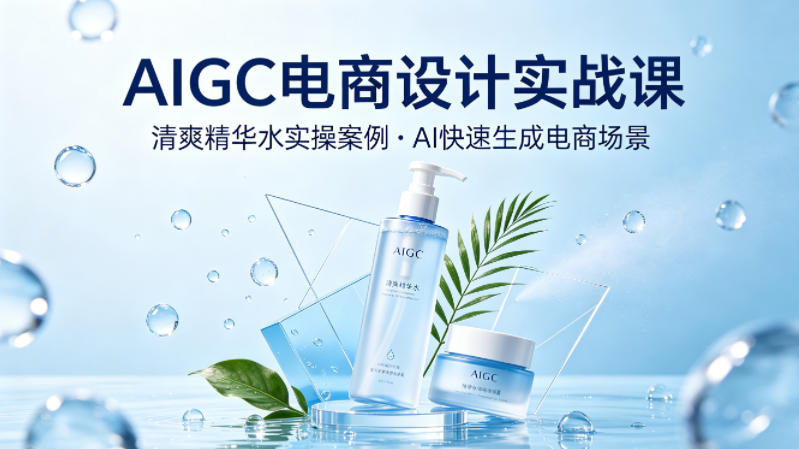 AIGC电商设计实战课，以清爽精华水为实操案例，教你用AI快速生成电商场景-AI学习资源网