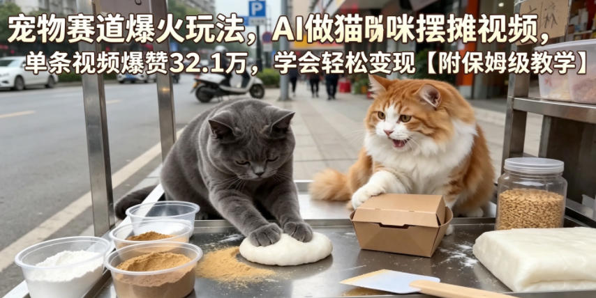宠物赛道爆火玩法，AI做猫咪摆摊视频，单条视频爆赞32.1万，学会轻松变现【附保姆级教学】-AI学习资源网