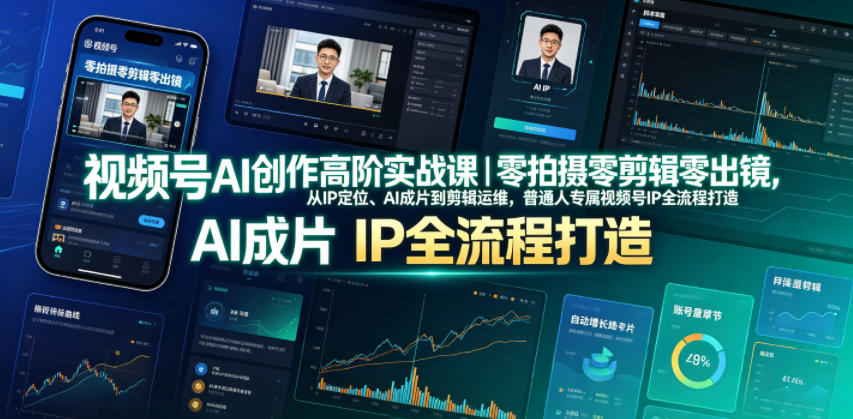 视频号AI创作高阶实战课｜零拍摄零剪辑零出镜，从IP定位、AI成片到剪辑运维，普通人专属视频号IP全流程打造-AI学习资源网