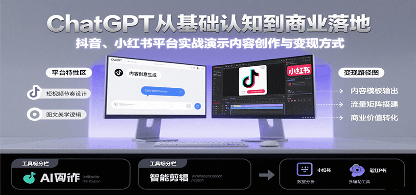 ChatGPT从基础认知到商业落地，实战演示抖音、小红书等平台的内容创作与变现-AI学习资源网
