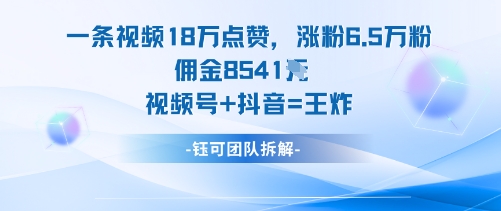 一条视频18W点赞，涨粉6.5W粉佣金8541米，视频号+抖音=王炸-AI学习资源网