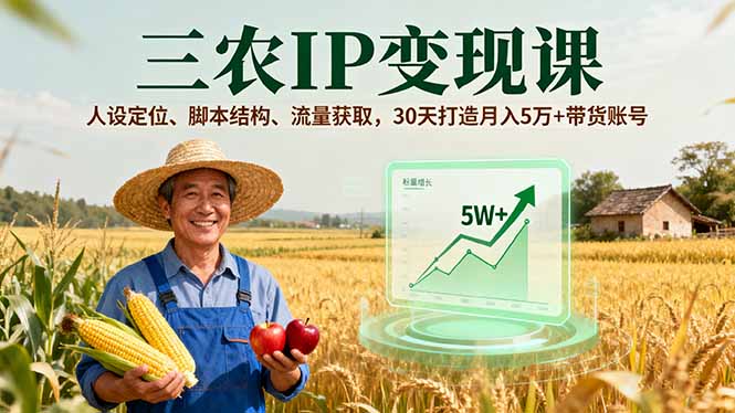 三农IP变现课，人设定位、脚本结构、流量获取，30天打造月入5万+带货账号-AI学习资源网