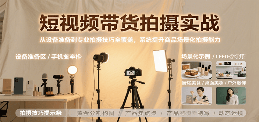 短视频带货拍摄实战，从设备准备到专业拍摄技巧全覆盖，系统提升商品场景化拍摄能力-AI学习资源网