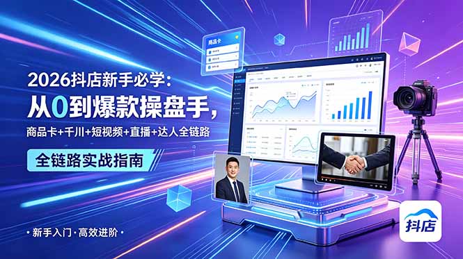 2026抖店新手必学:从0到爆款操盘手,商品卡+千川+短视频+直播+达人全链路-AI学习资源网