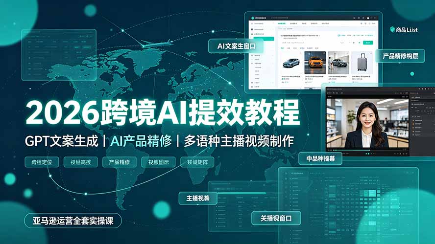 2026跨境AI提效教程·GPT文案生成|AI产品精修|多语种主播视频制作,亚马逊运营全套实操课-AI学习资源网