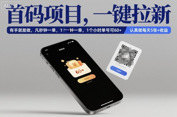 首码项目，一键拉新，有手就能做，几秒钟一单，1个小时单号可60+，认真做每天5张+收益【揭秘】-AI学习资源网