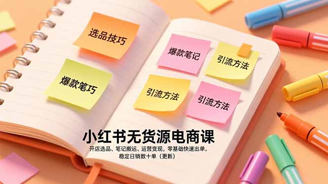 小红书无货源电商课，开店选品、笔记搬运、运营变现，零基础快速出单，稳定日销数十单(更新-AI学习资源网