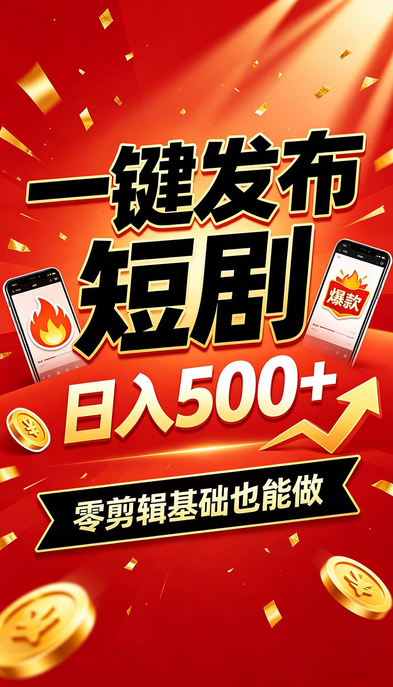 快手短剧一键发布,不用剪辑操作简单,副业日入500+。空闲时间轻松赚收益-AI学习资源网