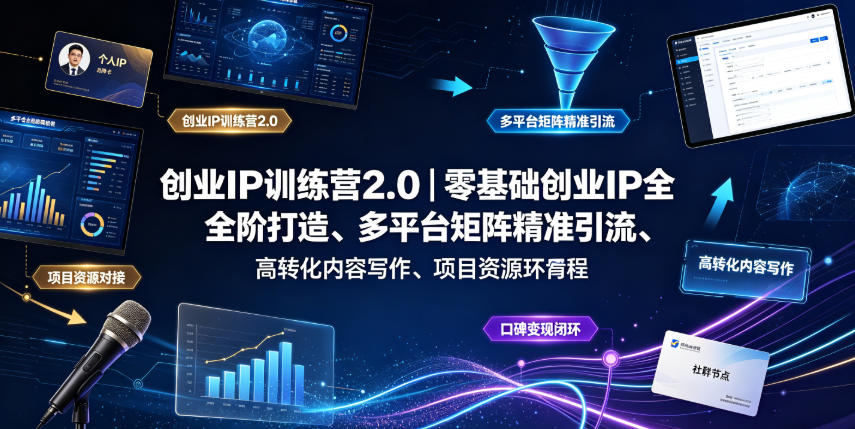 创业IP训练营2.0｜零基础创业IP全阶打造、多平台矩阵精准引流、高转化内容写作、项目资源对接与口碑变现闭环课程-AI学习资源网