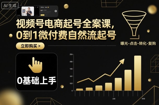 视频号电商起号全案课，0到1微付费自然流起号-AI学习资源网