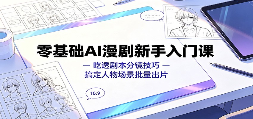 零基础AI漫剧新手入门课：吃透剧本分镜技巧，搞定人物场景批量出片-AI学习资源网