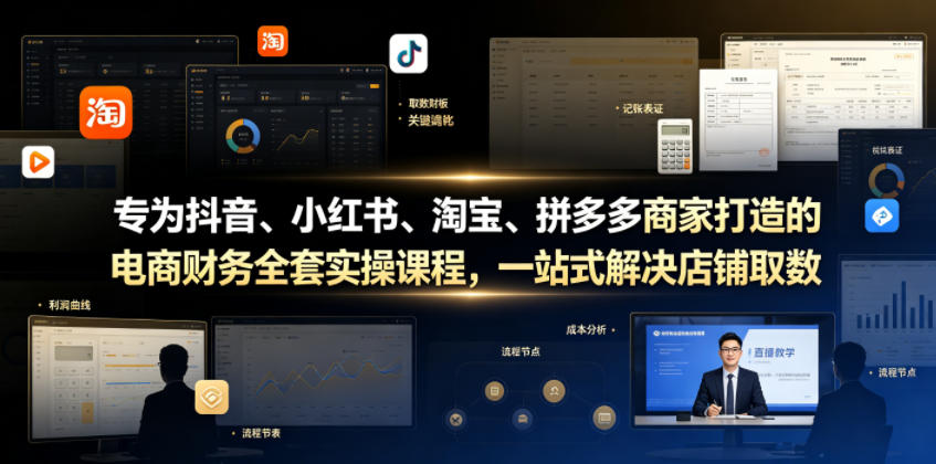 专为抖音、小红书、淘宝、拼多多商家打造的电商财务全套实操课程，一站式解决店铺取数、记账、报税全流程难题-AI学习资源网