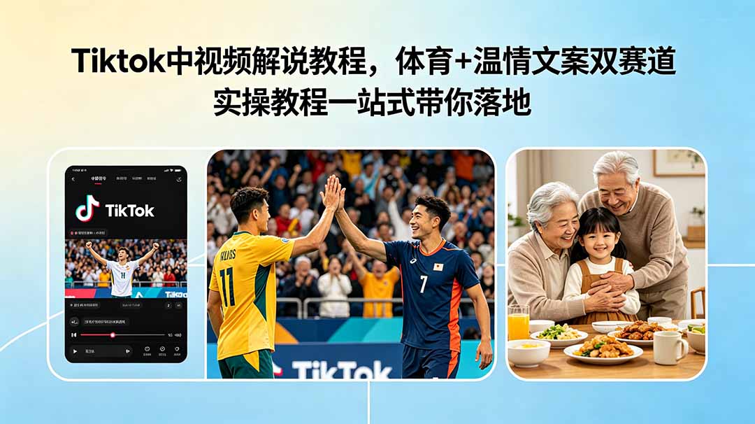 Tiktok中视频解说教程，体育+温情文案双赛道实操教程一站式带你落地-AI学习资源网